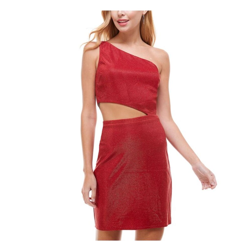 CITY STUDIO Womens Body Con Short Dress Red Sleeveless One-shoulder Juniors 15